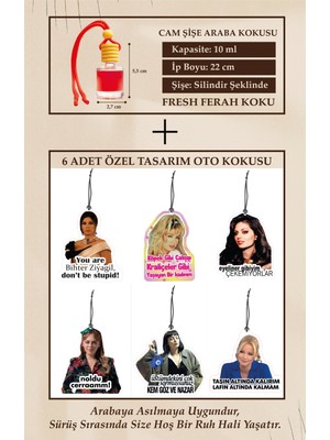 Bymeyla Havalı Kadınlar 6 Adet Özel Tasarım (Cam Şişe Fresh Esans Hediyeli) Oto Kokusu ve Aksesuarı