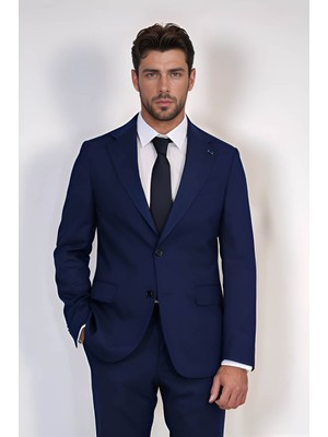 Velvarde Mono Yaka Lacivert Slim Fit Takım Elbise 46 Beden Erkekler İçin Şık Tasarım