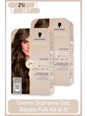 Schwarzkopf Creme Supreme Saç Boyası Full Kit 6-0 Açık Kahve Tüp Seti 2'li Yoğun Bakım