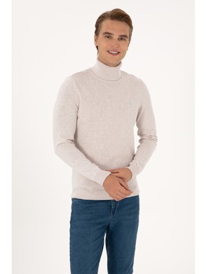 U.S. Polo Assn. Erkek Slim Fit Boğazlı Yaka Taş Basic Kazak 50288884-VR225