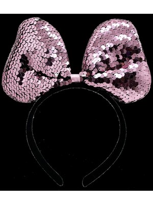 Renk Değiştiren Pullu Payetli Fiyonk Parti Tacı Pembe Gümüş Renk 20X16 cm