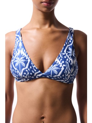 Yaprak Desenli Island Deep V Bikini Üstü