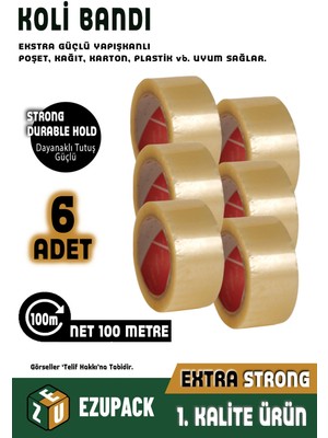 6 Adet 45X100MT Koli Bandı Taşınma Taşınma Kolisi Poşeti Kapama Bandı Ambalaj Streç Bant