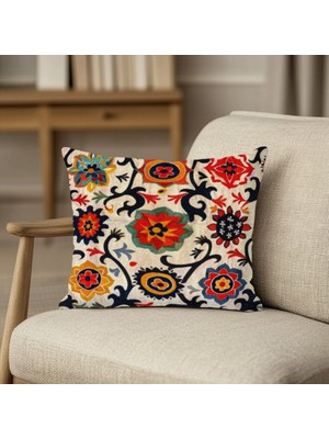 Renk Geçişli Geleneksel Motifli Kırlent Kılıfı Kare