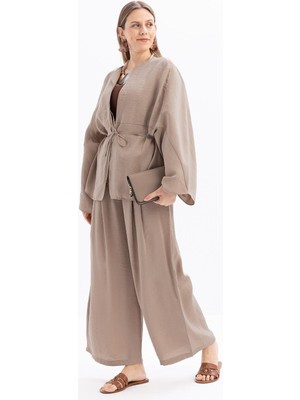 ALLDAY Vizon Belden Bağcıklı Modal Kimono Rahat Dokuma Kumaş ile