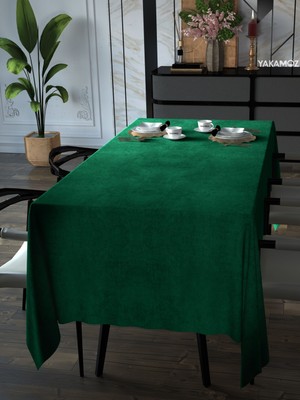 YAKAMOZ Zümrüt Yeşili Kadife Dokulu Masa Örtüsü  Dertsiz Velvet Touch Serisi
