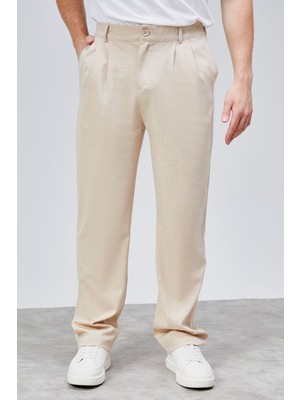 Hlt Jeans Erkek Bej Lastikli Bol Paça Baggy Pantolon ALBERT-1991 Dokuma Kumaş ile Rahat Kesim