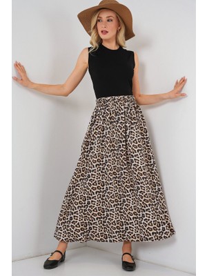 Gökyüzü Moda Uzun Ayrobin Etek 8050 - C. Kahverengi
