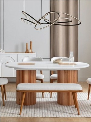 Gazzini Furniture Sierra Iskandinav Oval Natural Ahşap Bohem Masa 90X180