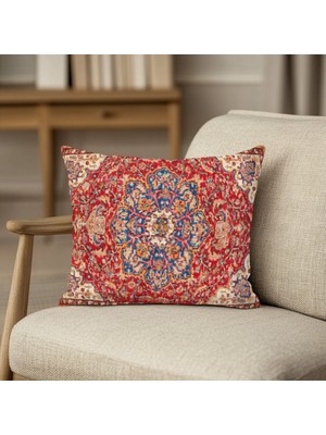 Kırmızı Mavi Vintage Halı Desenli, Çift Yüzlü Kırlent Kılıfı
