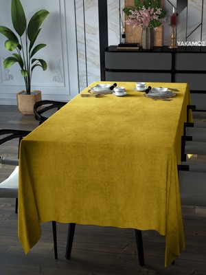 YAKAMOZ Güneş Sarısı Kadife Dokulu Masa Örtüsü  Dertsiz Velvet Touch Serisi
