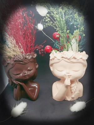 El Yapımmı 2li Vazo Kız Set Boyalı Vernikli Suya Dayanıklı