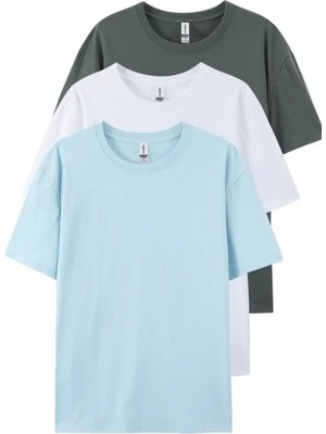 Tarz Cool Füme Beyaz Bebe Mavi  3'lü Basic Bisiklet Yaka T-Shirt