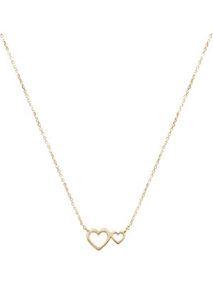 Çift Kalp 14 Ayar Altın Kolye