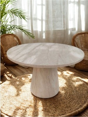 Gazzini Furniture Lucca Yuvarlak Traverten Masa, Konik 110X110