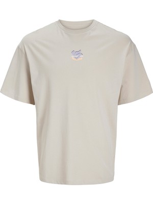 Jack & Jones Jack&Jones Ames Rlx Erkek Bej Yuvarlak Yaka Tişört