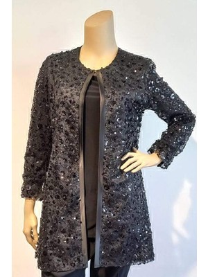 Ladies First Büyük Beden Siyah Ceket+Bluz Takım Kadın Şık Stil Özel Olaylar İçin 3957