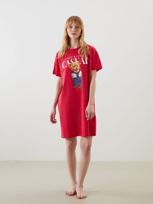 Lc Waikiki Yeni Sezon Bisiklet Yaka Ayi Teddy Baskili Kadin Gecelik - S5OT34Z8