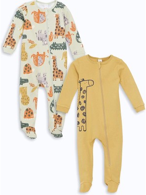 Baby Sarı Bisiklet Yaka Uzun Kollu Baskılı Erkek Bebek Tulum 2'li