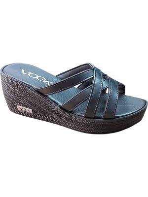 Voga 2027 Siyah Cilt Dolgu Taban Comfort Casual Günlük Terlik
