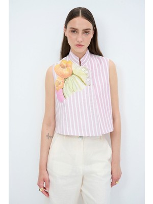 Adl Desenli Keten Crop  Mor 115R0100001