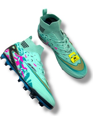 Çoraplı Unisex Krampon Halısaha & Çimsaha Ayakkabı Su Yeşili Turkuaz Desenli