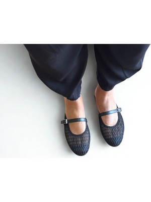 Ne&Ve Shoes Siyah File Tek Bantlı Kadın Sabo Terlik Normal Kalıp Hakiki Deri İç Taban ile Rahat Kullanım
