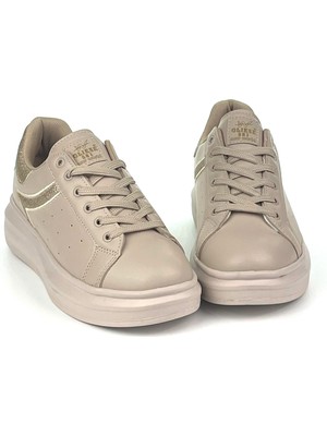 Kadın Bej Simli Rahat Günlük Sneaker Spor Ayakkabı
