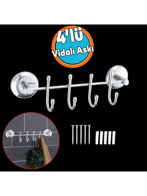 Metal 4'lü Askı Banyo Lavabo Vidalı Askılık Sağlam Aparat Krom Askılık Elbise Havlu Asma Askı