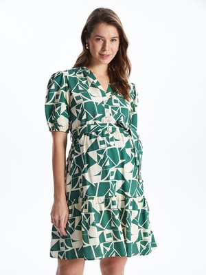 Gömlek Yaka Desenli Hamile Elbise  (S4)