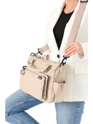 6000 Kadın 4 Bölmeli Krinkıl Kumaş Ayarlanabilir Çapraz Askılı El ve Omuz Çantası