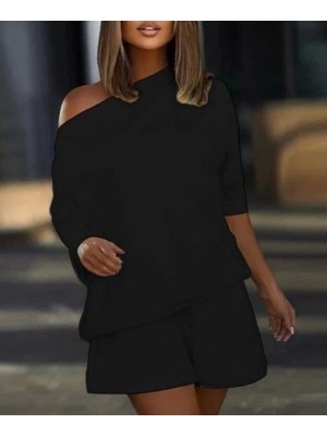 Kadın Kayık Yaka Salaş Iki Iplik Bluz ve Şort Ikili Takım