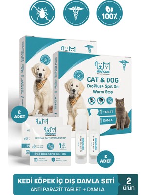 Muvicado Iç Dış Parazit Kedi Köpek Dış Parazit Damlası Kedi Pire Damlası Köpek Pire Damlası Kedi Iç Dış  Parazit  Damla Tablet Seti  Kedi Köpek Ödül