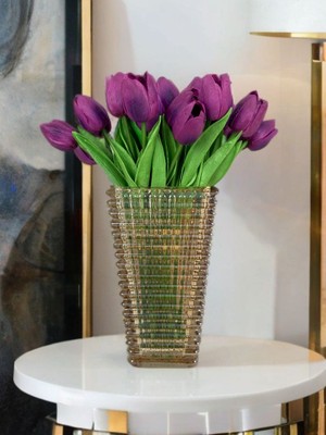 Cam Piramit Vazo Gold 22X13 cm