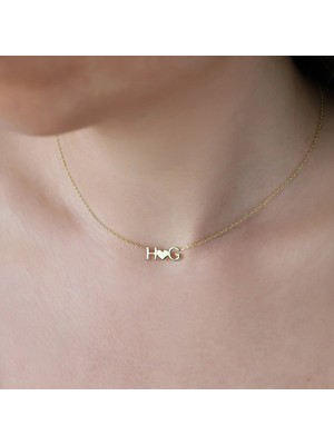 Harfler Kalp 14 Ayar Altın Kolye