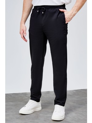 Erkek Siyah Relaxed Fit Yandan Cepli Beli Lastikli Bağcıklı Duble Paça Jogger Pantolon BOLT-1996