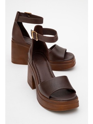 Margot Kahverengi Hakiki Deri Kadın Platform Topuklu Sandalet