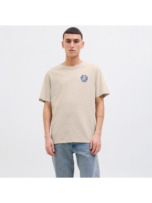 Jack & Jones Jack&jones One Color Summer Erkek Bej Yuvarlak Yaka Tişört