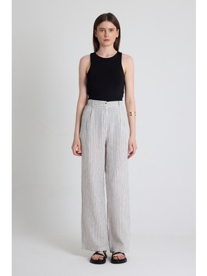 Siyah Geniş Paça Çizgili Pantolon 2334