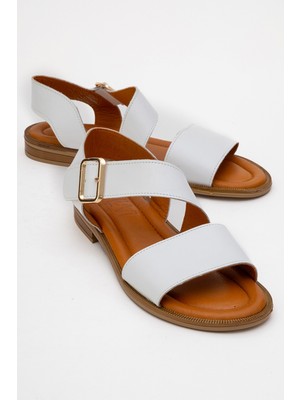 Majesty Beyaz Cilt Hakiki Deri Kadın Sandalet