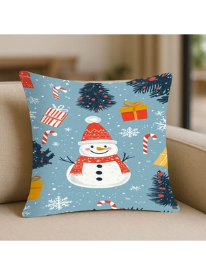 Kardan Adam Desenli Kırlent Kılıfı – 43X43 Cm, Çift Taraflı, Fermuarlı, Yıkanabilir