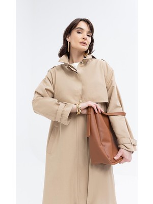 Bej-Cepli Rüzgarlıklı Trençkot