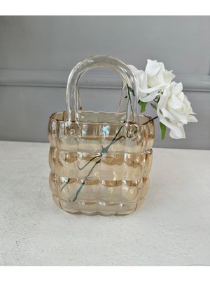 Lüks Çanta Model Vazo Dekor Gold 22 cm (2 Adet Yapay Gül Hediyeli)
