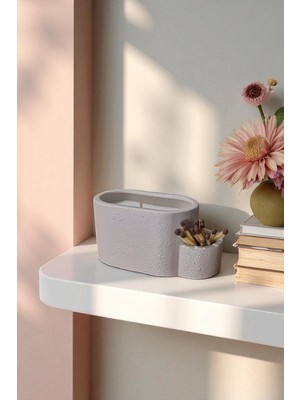 FS Candle & Home Mini Boy Oval Beton Mumluk - Dekoratif / Hediyelik Kokulu Mum ve Mumluk
