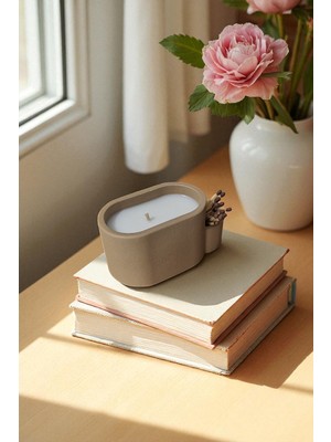FS Candle & Home Mini Boy Oval Beton Mumluk - Dekoratif / Hediyelik Kokulu Mum ve Mumluk