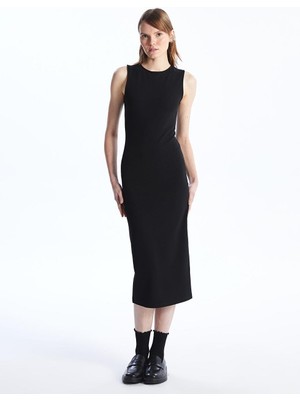 Kadın Bisiklet Yaka Düz Elbise  (S4)