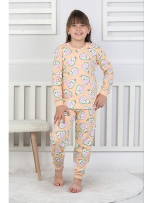 Isob Somon Avakado Desenli %100 Pamuk Kız Çocuk Pijama Takımı 3-13 Yaş 51201-51402-S