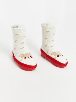 Yılbaşı Temalı Kız Bebek Ev Çorabı  (W4)