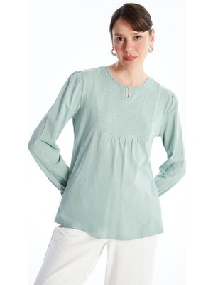 Bisiklet Yaka Nakışlı Uzun Kollu Kadın Bluz  (Eskı)