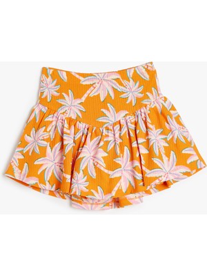 Koton Pileli Palmiye Desenli Etek Beli Lastikli